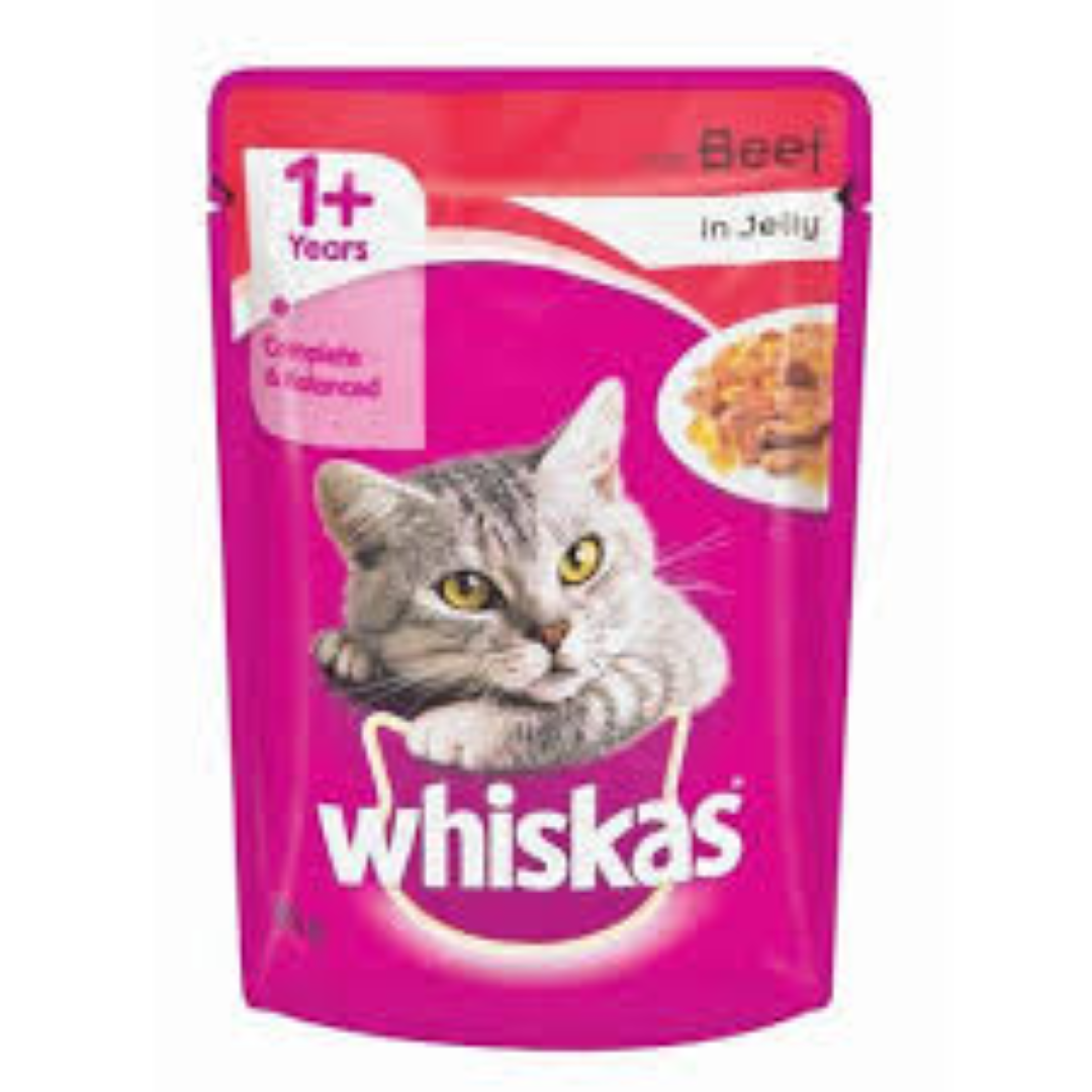 WHISKAS POUCH ADULT BEEF JELLY 85G